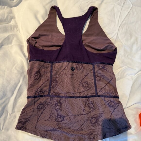 LULULEMON 10 Women's Purple Peacock Print Athletic Bra Tank No pads - Picture 3 of 10
